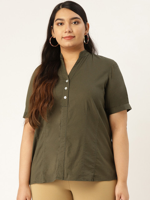 

Revolution Women Olive Green Plus Size Solid Top
