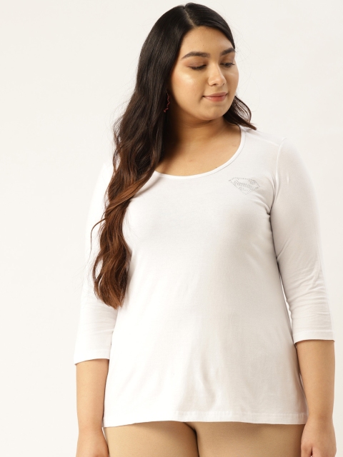 

Revolution Women White Solid Scoop Neck Plus Size T-shirt
