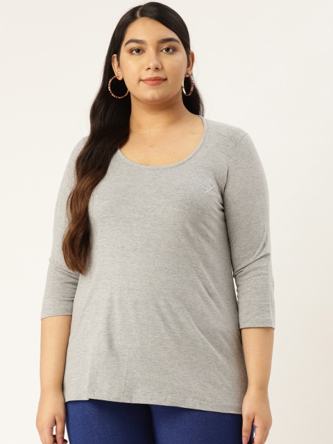 

Revolution Women Grey Solid Scoop Neck Plus Size T-shirt