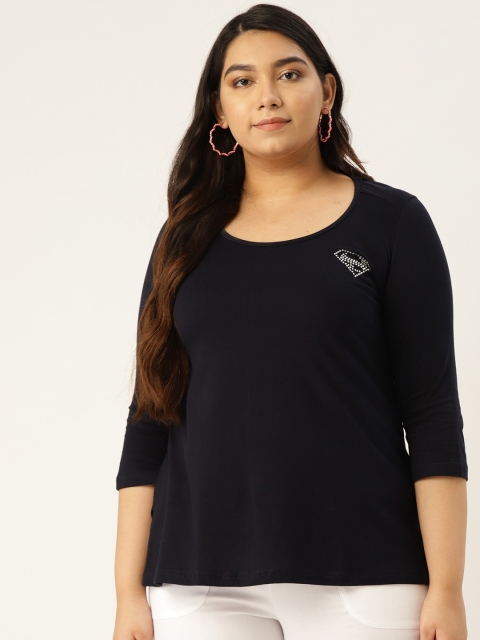 

Revolution Women Navy Blue Solid Scoop Neck Plus Size T-shirt