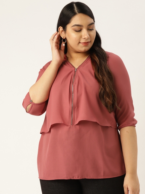 

Revolution Women Dusty Pink Plus Size Solid Layered Top