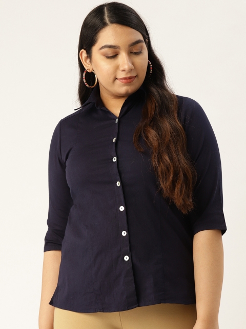 

Revolution Women Navy Blue Regular Fit Solid Plus Size Formal Shirt
