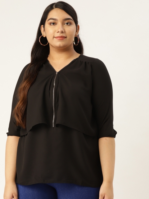 

Revolution Women Black Plus Size Solid Layered Top