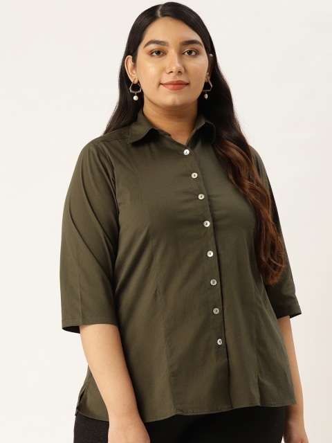 

Revolution Women Olive Green Regular Fit Solid Plus Size Formal Shirt
