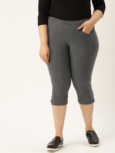 

Revolution Women Charcoal Grey Solid Plus Size Regular Fit Capris