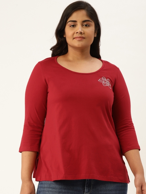 

Revolution Women Maroon Solid Scoop Neck Plus Size T-shirt