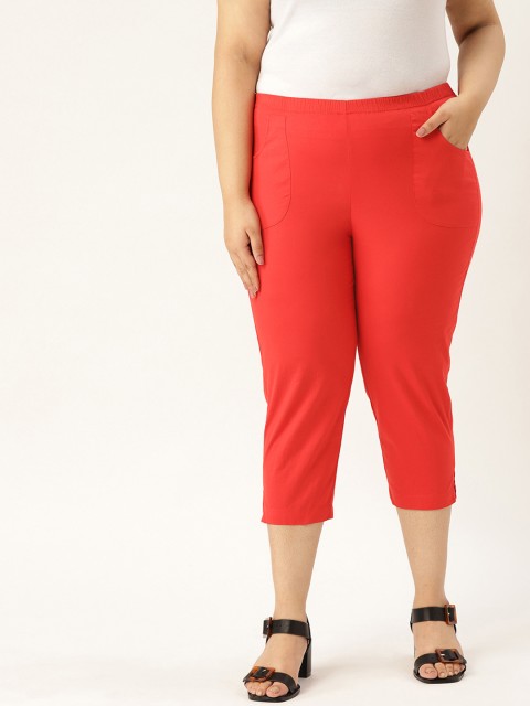 

Revolution Women Coral Red Solid Plus Size Regular Fit Capris