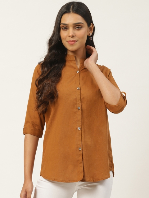 

Vastraa Fusion Women Mustard Brown Regular Fit Solid Casual Shirt