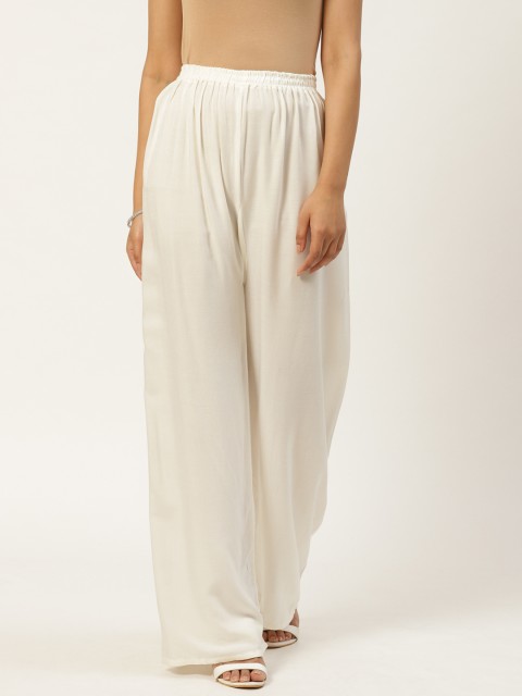 

Vastraa Fusion Women Off-White Solid Wide Leg Palazzos