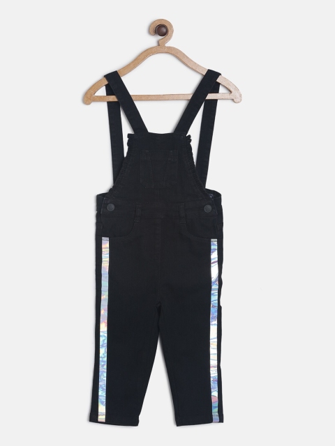 

TALES & STORIES Girls Black Solid Slim-Fit Denim Full-Length Dungarees