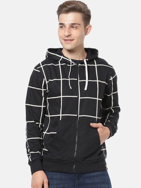 

Campus Sutra Men Black & White Checked Hooded Sweatshirt