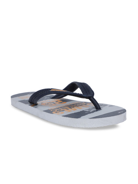 

Bata Men Grey & Navy Blue Printed Thong Flip-Flops