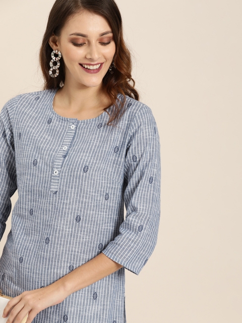 

Taavi Women Blue & White Striped Woven Legacy Straight Kurta