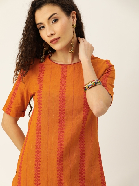 

Taavi Women Orange Woven Legacy Straight Sustainable Kurta with Styled Back detail