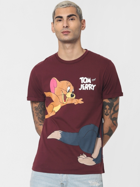 

Jack & Jones Men Maroon Slim Fit Tom and Jerry Printed Round Neck T-shirt