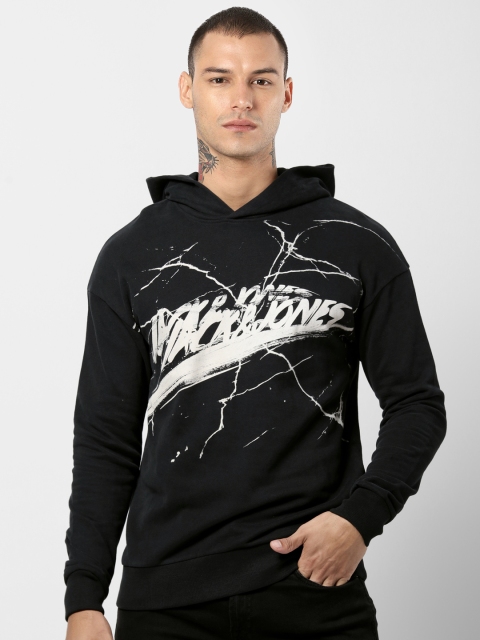 

Jack & Jones Men Black Printed Hooded Sweatshirt