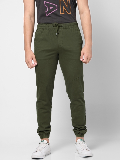 

Jack & Jones Men Olive Green Regular Fit Solid Joggers