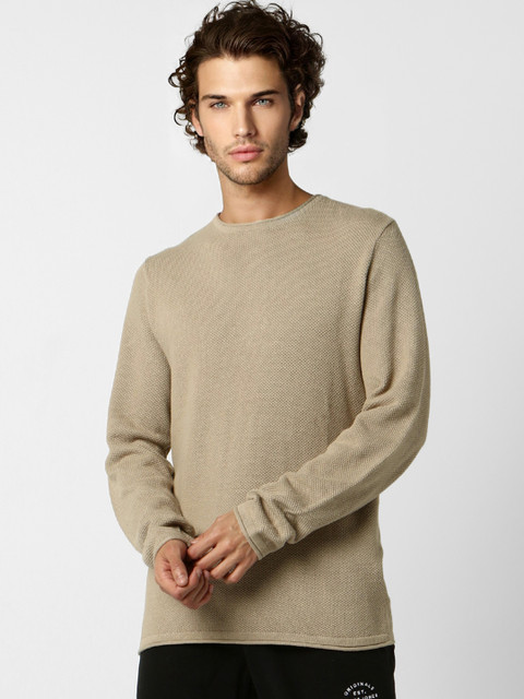 

Jack & Jones Men Beige Self Design Pullover Sweater