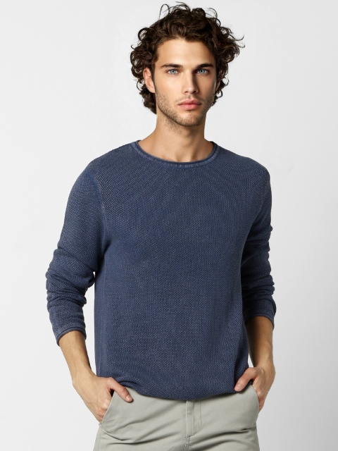 

Jack & Jones Men Navy Blue Self Design Pullover Sweater