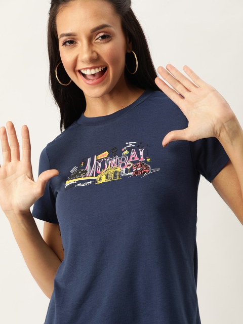 

DressBerry Women Navy Blue Typography & Graphic Print Round Neck T-shirt