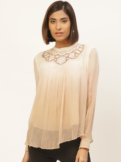 

Label Ritu Kumar Women Off-White & Beige Ombre Effect Top