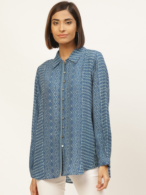 

Label Ritu Kumar Women Blue Printed Shirt