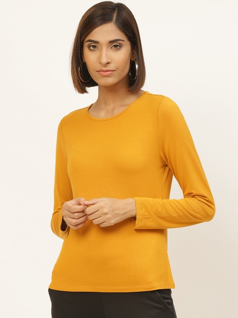 

Label Ritu Kumar Women Mustard Yellow Solid Top