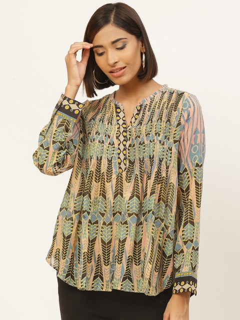 

Label Ritu Kumar Women Green & Pink Printed Top