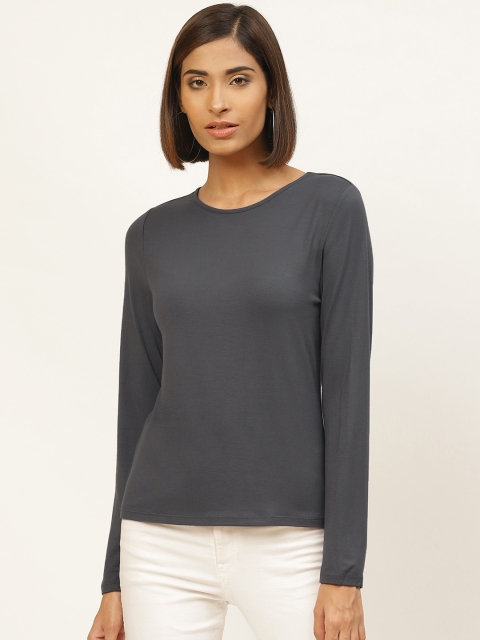 

Label Ritu Kumar Women Charcoal Grey Solid Round Neck T-shirt