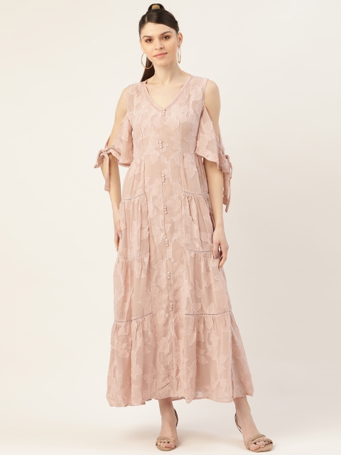 

Label Ritu Kumar Women Dusty Pink Self Design Tiered Maxi Dress