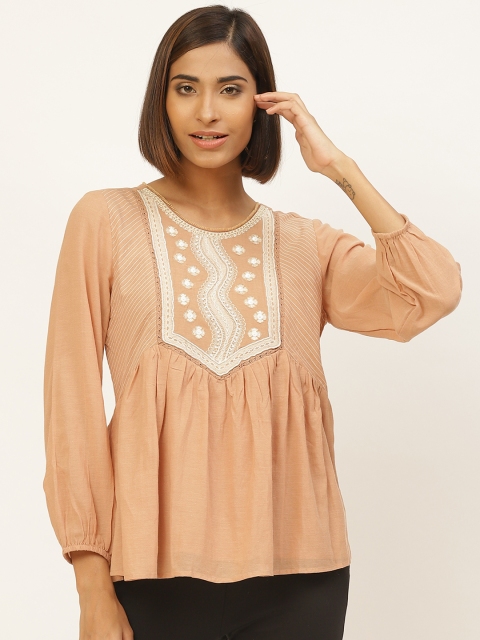 

Label Ritu Kumar Women Peach-Coloured Embellished Detail A-Line Top