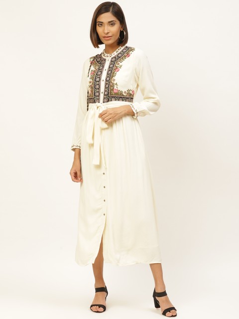 

Label Ritu Kumar Women Off-White Embroidered Midi A-Line Dress