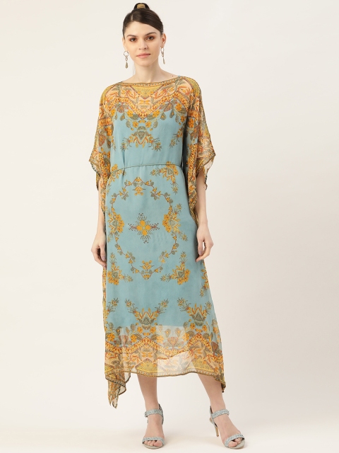 

Label Ritu Kumar Women Blue & Yellow Printed Kaftan Dress