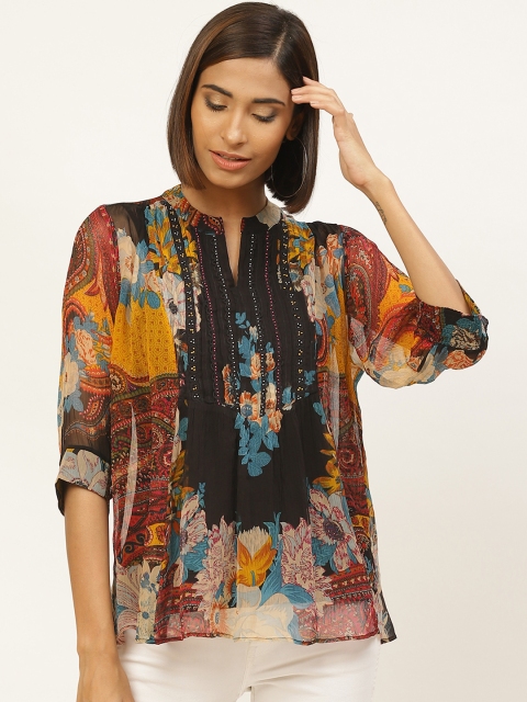 

Label Ritu Kumar Women Multicoloured Ethnic Printed Semi-Sheer A-Line Top, Multi