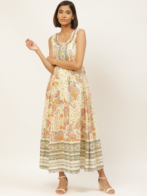 

Label Ritu Kumar Women Cream-Coloured & Orange Paisley Print Maxi Dress
