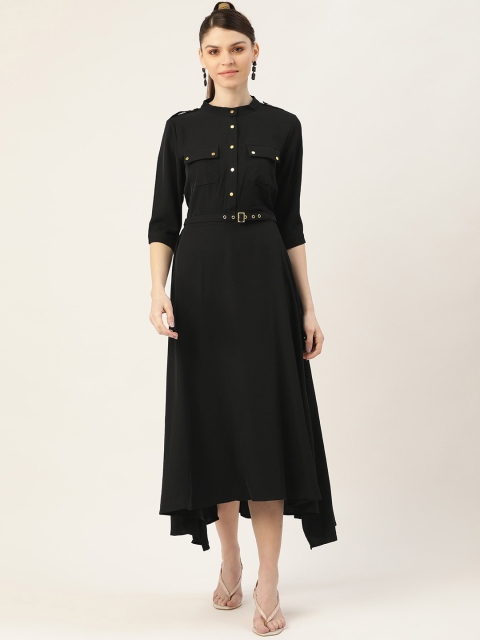 

Label Ritu Kumar Women Black Solid Asymmetric A-Line Dress