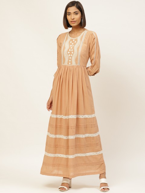 

Label Ritu Kumar Women Beige & Off-White Embroidered Tiered Maxi Dress