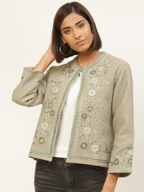 

Label Ritu Kumar Women Green Self Design Tailored Jacket