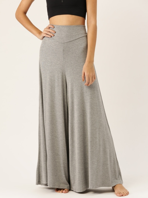 

Label Ritu Kumar Women Grey Melang Solid Yoga Flared Track Pants, Grey melange