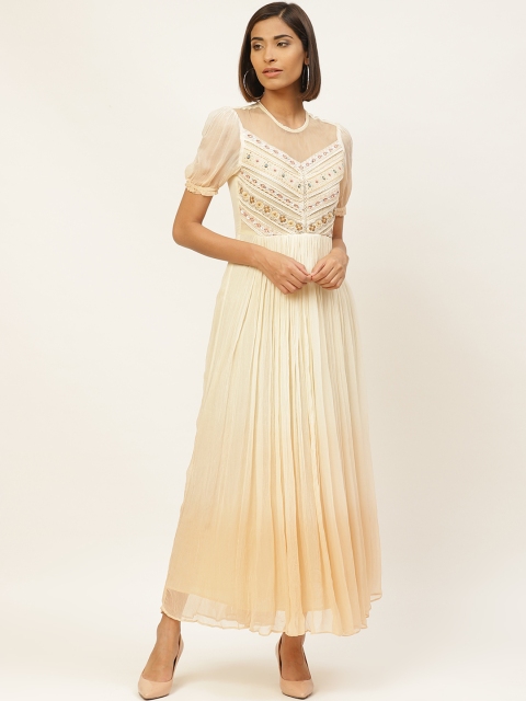 

Label Ritu Kumar Women Off-White Embellished Detail Ombre Dyed Maxi Dress