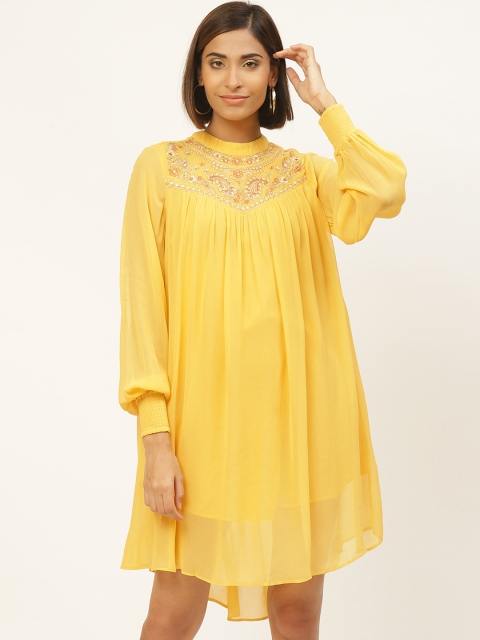 

Label Ritu Kumar Women Yellow Embroidered Detail A-Line Dress
