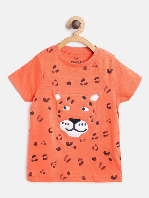 

Marks Spencer Boys Orange Printed Pure Cotton T-shirt