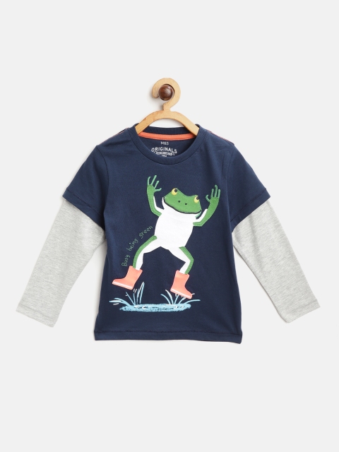 

Marks & Spencer Boys Navy Blue Pure Cotton Applique Detail Round Neck Sustainable T-shirt