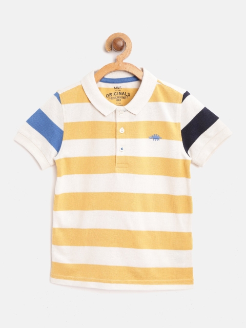 

Marks & Spencer Boys Mustard Yellow & White Striped Polo Collar T-shirt