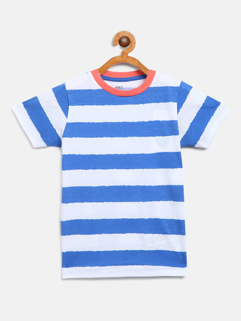 

Marks & Spencer Boys Blue & White Striped Round Neck T-shirt