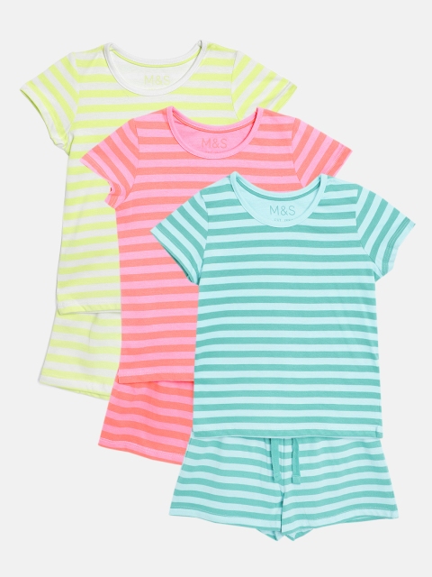 

Marks & Spencer Boys Pack of 3 Pure Cotton Striped Sustainable Night Suits, Pink