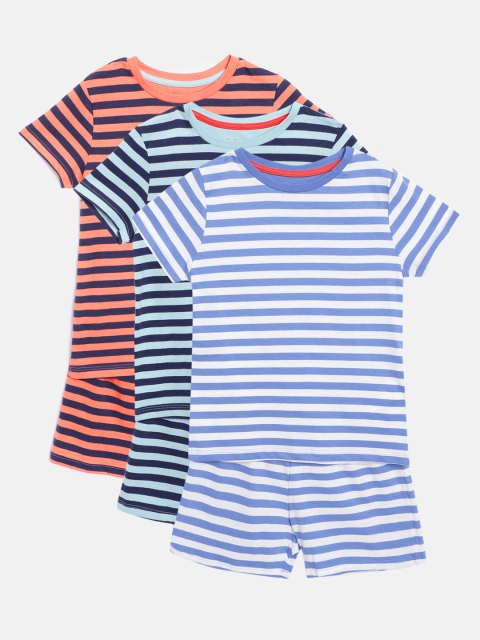 

Marks & Spencer Girls Pack of 3 Pure Cotton Striped Night Suits, Blue