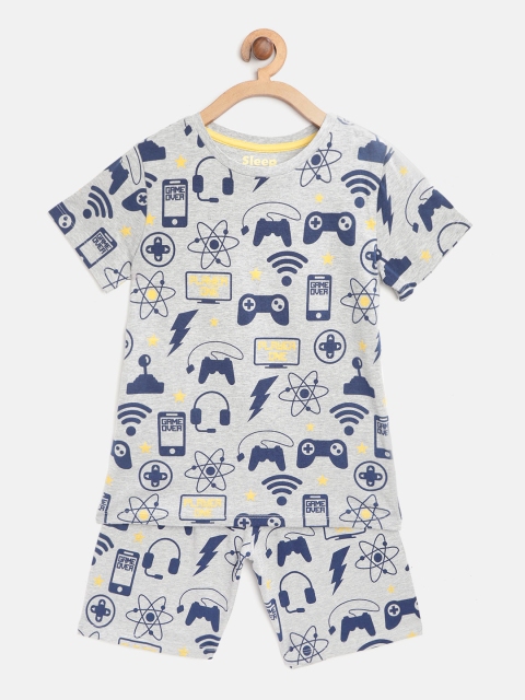 

Marks & Spencer Kids Grey & Navy Blue Printed Night Suit