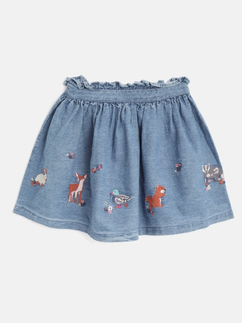 

Marks & Spencer Girls Blue Denim Embroidered Flared Pure Cotton Skirt