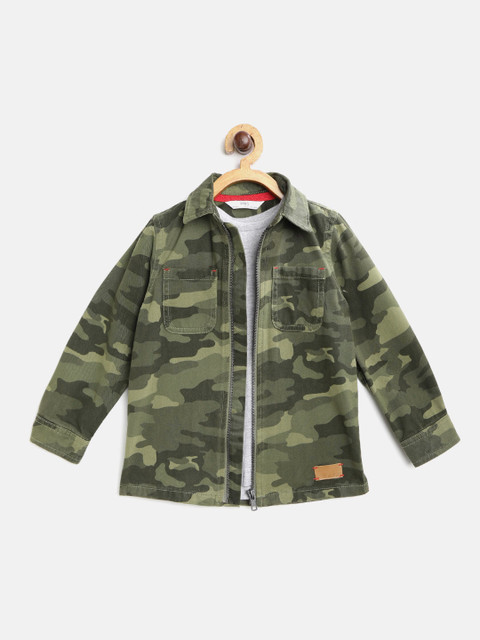 

Marks & Spencer Boys Olive Green Camouflage Print Cotton Sustainable Tshirt with Solid Tee